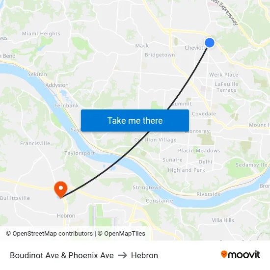 Boudinot Ave & Phoenix Ave to Hebron map