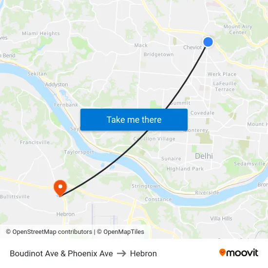 Boudinot Ave & Phoenix Ave to Hebron map