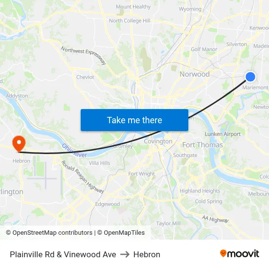 Plainville Rd & Vinewood Ave to Hebron map