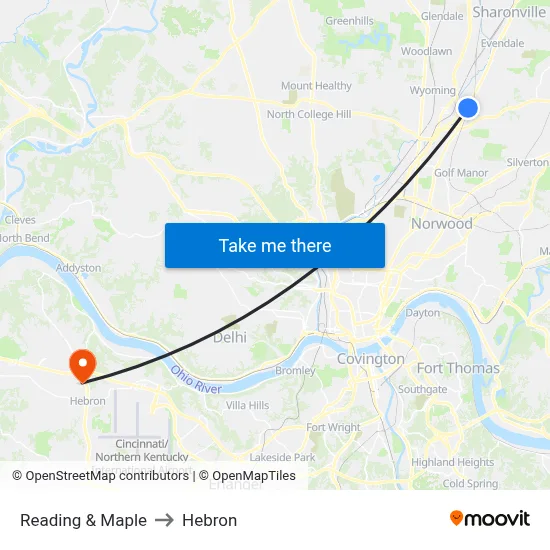 Reading & Maple to Hebron map