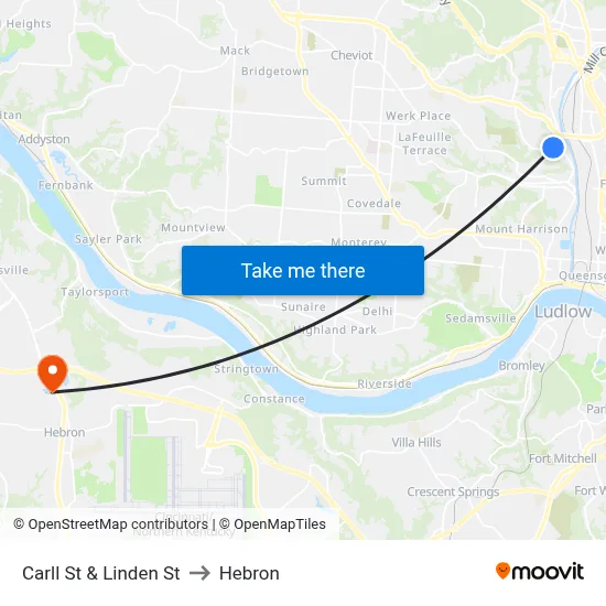 Carll St & Linden St to Hebron map