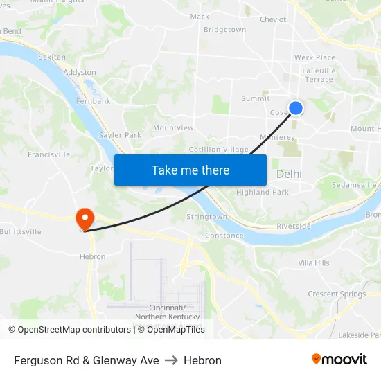 Ferguson Rd & Glenway Ave to Hebron map