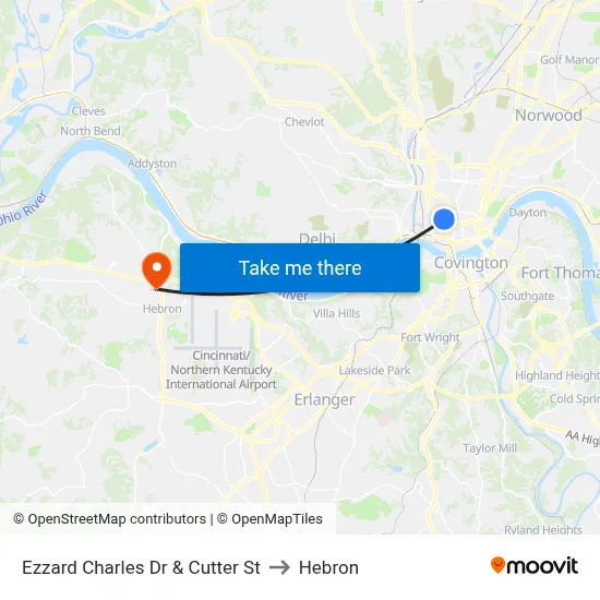Ezzard Charles Dr & Cutter St to Hebron map