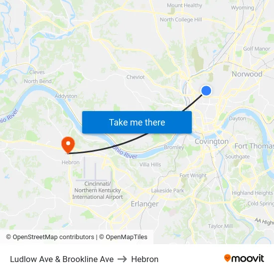 Ludlow Ave & Brookline Ave to Hebron map