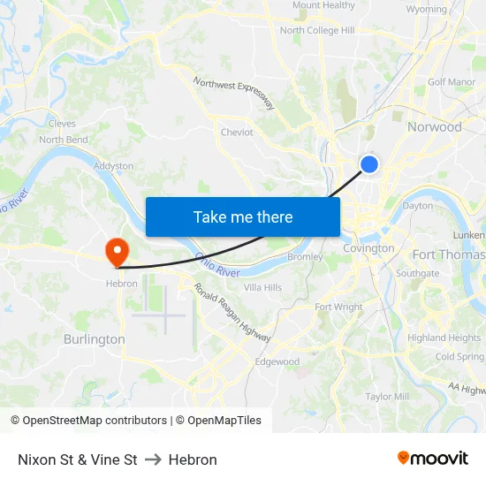 Nixon St & Vine St to Hebron map