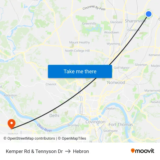 Kemper Rd & Tennyson Dr to Hebron map