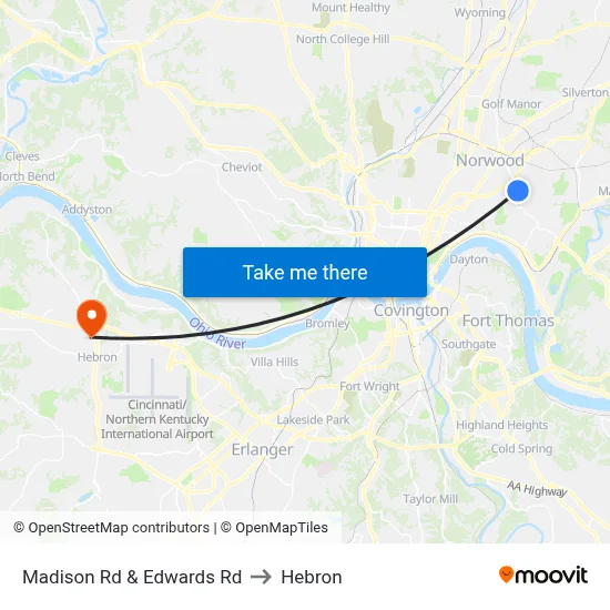 Madison Rd & Edwards Rd to Hebron map