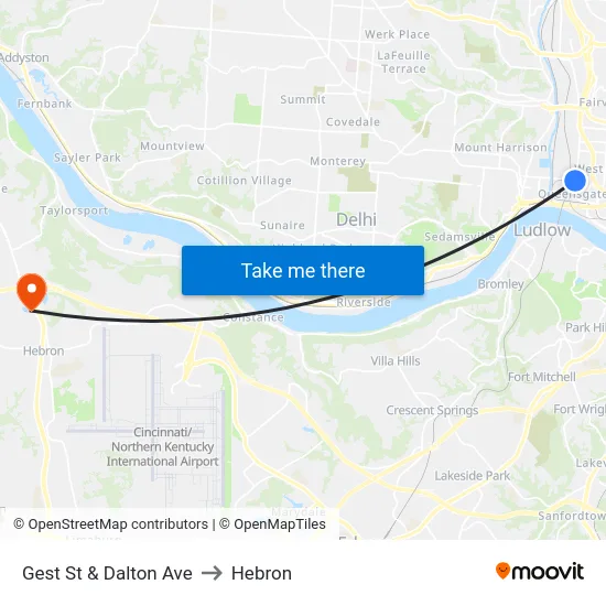 Gest St & Dalton Ave to Hebron map
