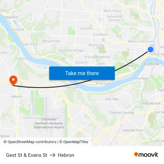 Gest St & Evans St to Hebron map