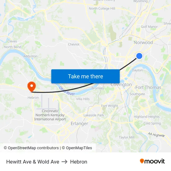Hewitt Ave & Wold Ave to Hebron map