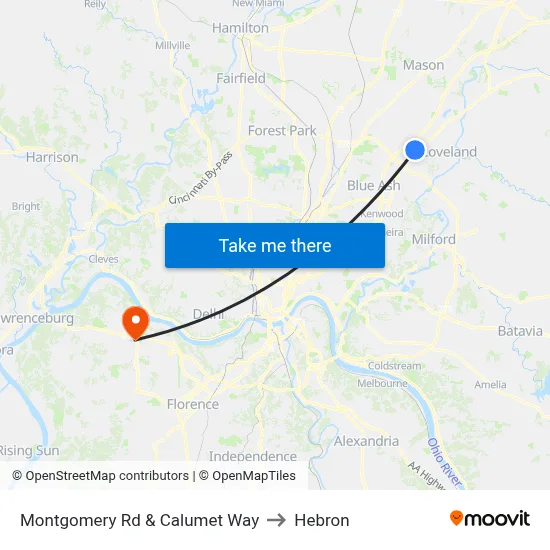 Montgomery Rd & Calumet Way to Hebron map