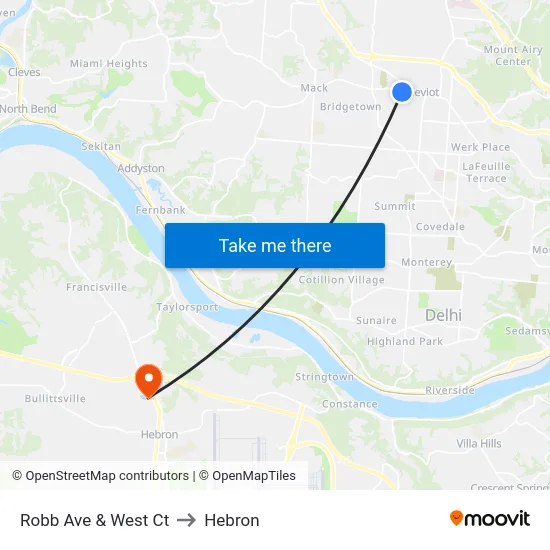 Robb Ave & West Ct to Hebron map