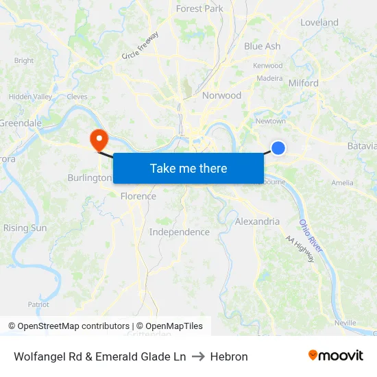 Wolfangel Rd & Emerald Glade Ln to Hebron map