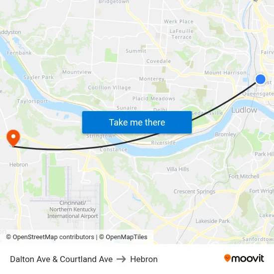 Dalton Ave & Courtland Ave to Hebron map