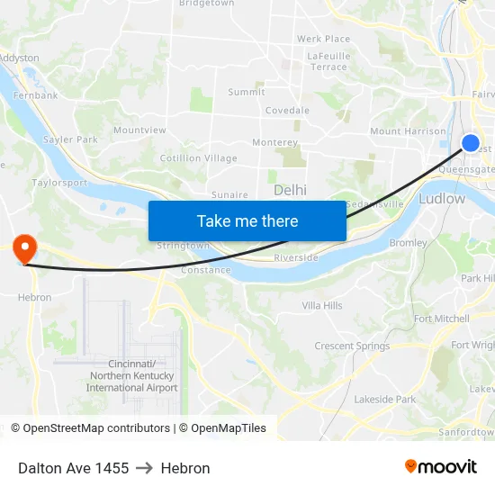 Dalton Ave 1455 to Hebron map