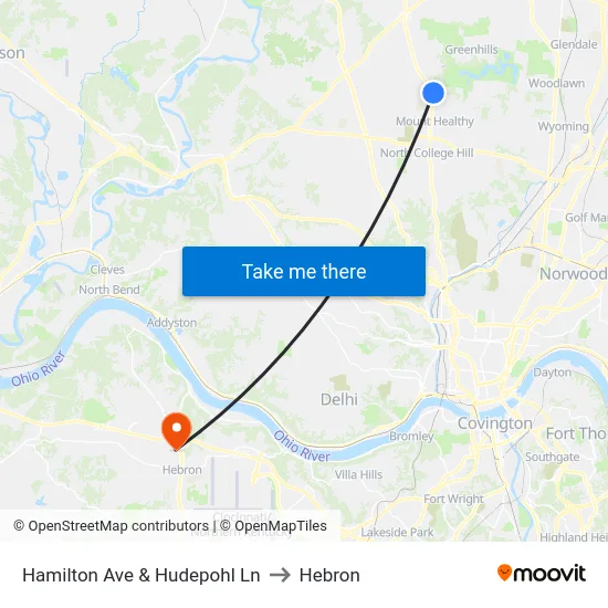 Hamilton Ave & Hudepohl Ln to Hebron map