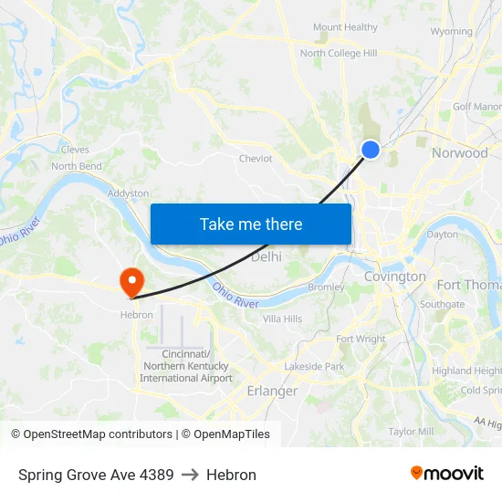 Spring Grove Ave 4389 to Hebron map