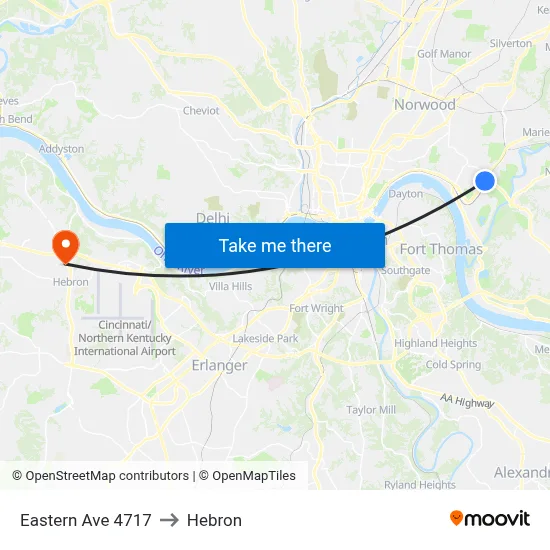 Eastern Ave 4717 to Hebron map