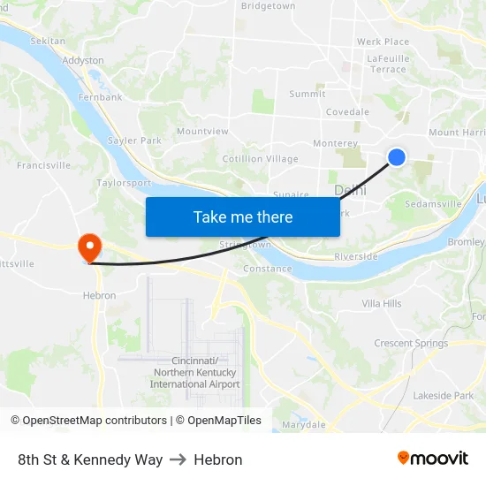 8th St & Kennedy Way to Hebron map
