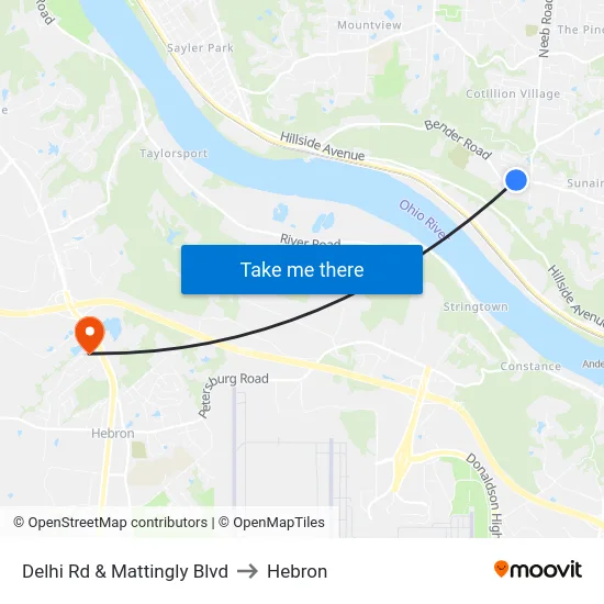 Delhi Rd & Mattingly Blvd to Hebron map
