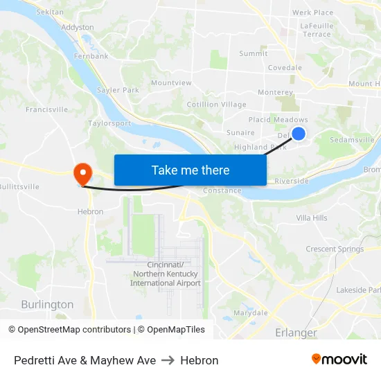 Pedretti Ave & Mayhew Ave to Hebron map