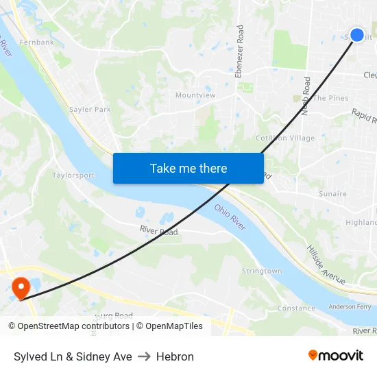 Sylved Ln & Sidney Ave to Hebron map