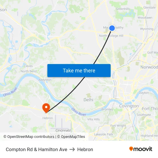 Compton Rd & Hamilton Ave to Hebron map