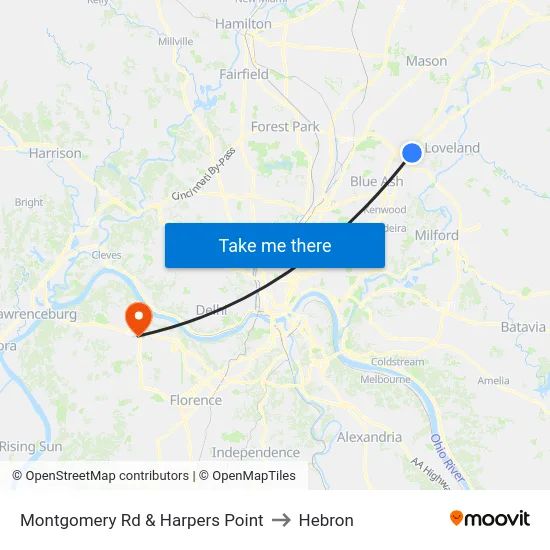 Montgomery Rd & Harpers Point to Hebron map