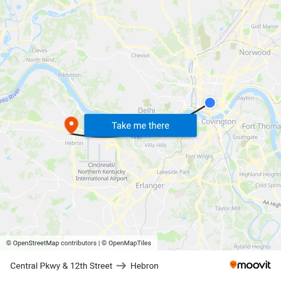 Central Pkwy & 12th Street to Hebron map