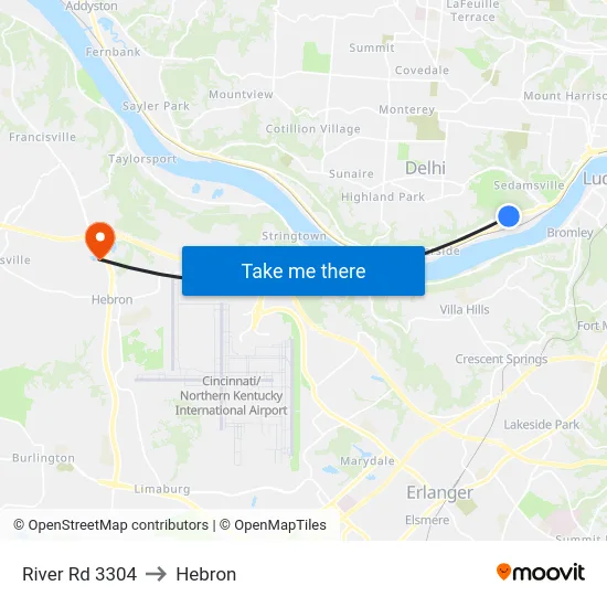 River Rd 3304 to Hebron map