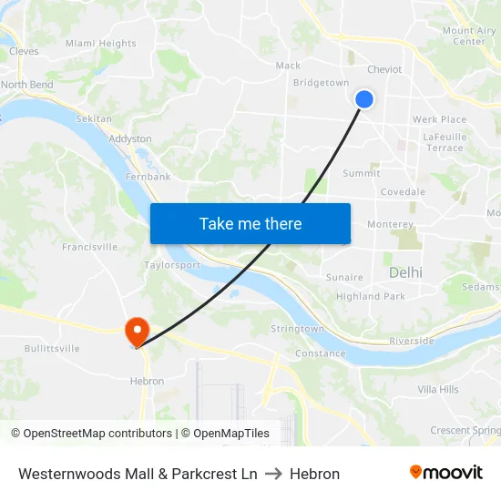 Westernwoods Mall & Parkcrest Ln to Hebron map