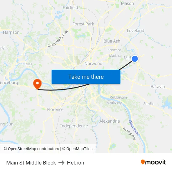 Main St Middle Block to Hebron map