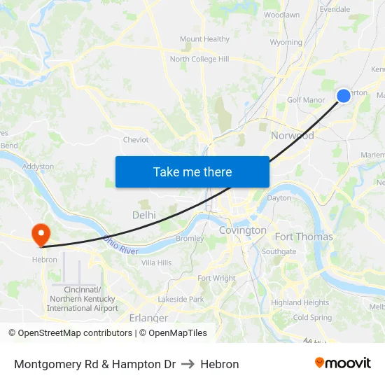 Montgomery Rd & Hampton Dr to Hebron map