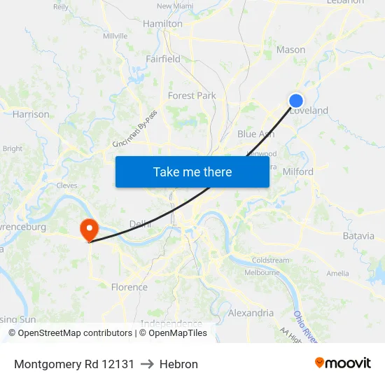 Montgomery Rd 12131 to Hebron map