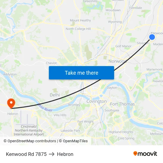 Kenwood Rd 7875 to Hebron map