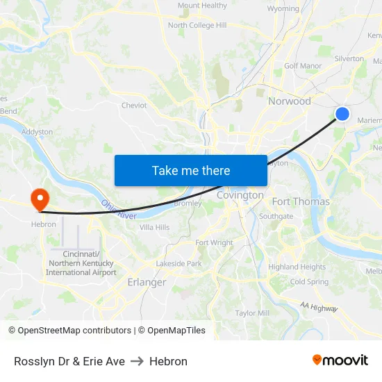 Rosslyn Dr & Erie Ave to Hebron map