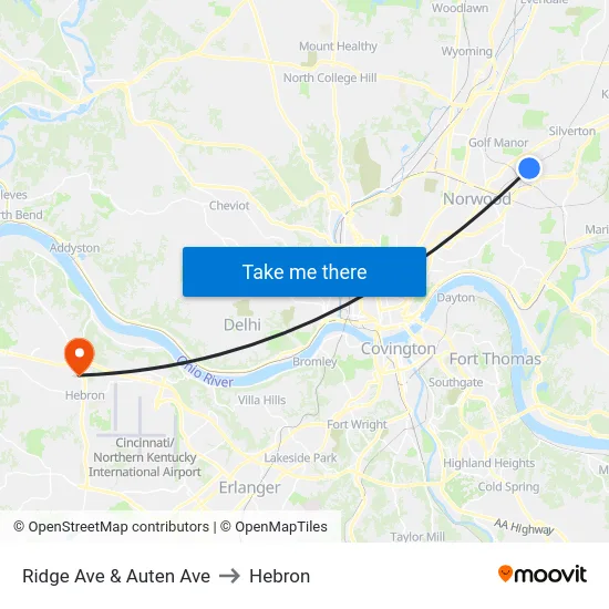 Ridge Ave & Auten Ave to Hebron map