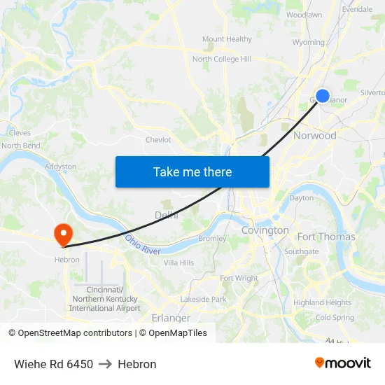 Wiehe Rd 6450 to Hebron map