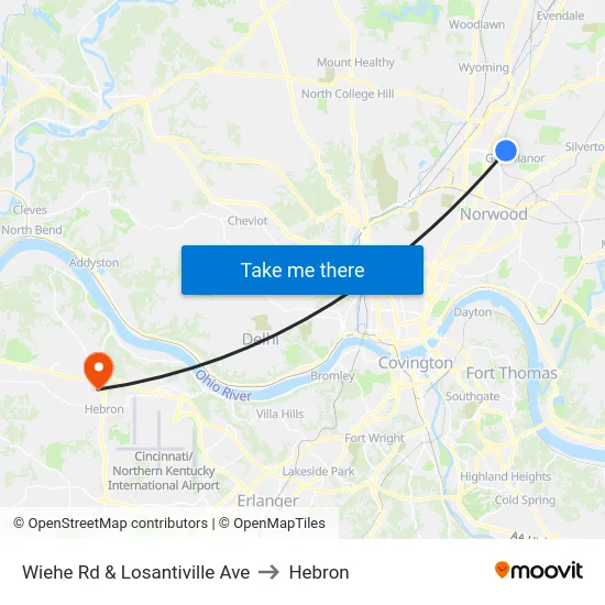 Wiehe Rd & Losantiville Ave to Hebron map