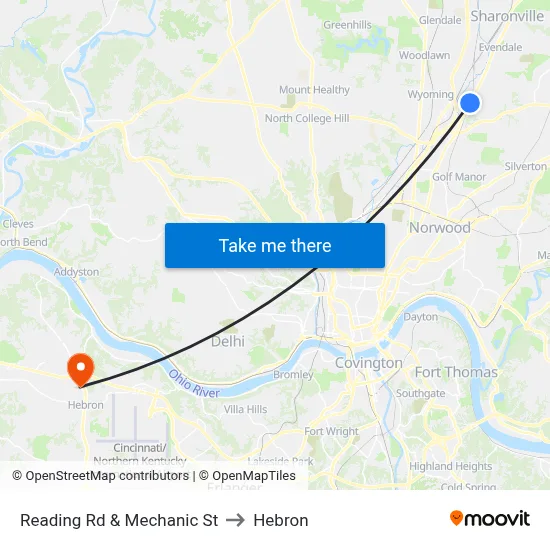 Reading Rd & Mechanic St to Hebron map