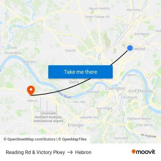 Reading Rd & Victory Pkwy to Hebron map