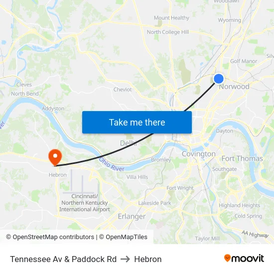 Tennessee Av & Paddock Rd to Hebron map