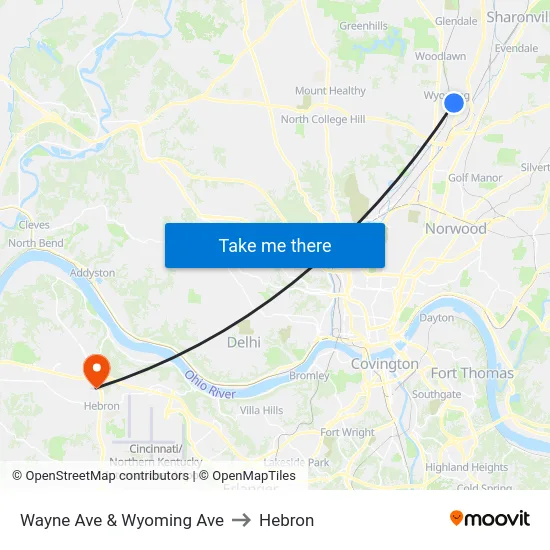 Wayne Ave & Wyoming Ave to Hebron map