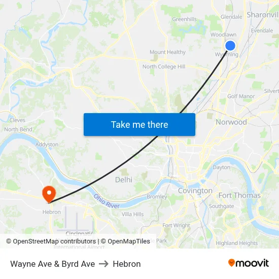 Wayne Ave & Byrd Ave to Hebron map