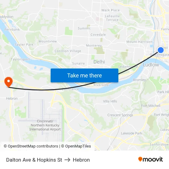 Dalton Ave & Hopkins St to Hebron map