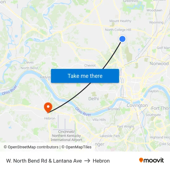 W. North Bend Rd & Lantana Ave to Hebron map