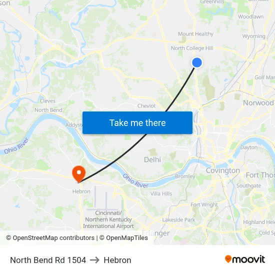 North Bend Rd 1504 to Hebron map