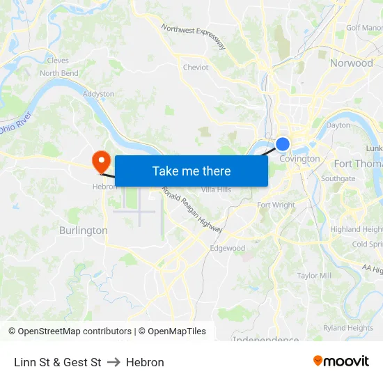 Linn St & Gest St to Hebron map