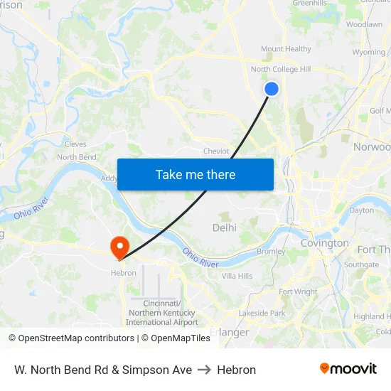 W. North Bend Rd & Simpson Ave to Hebron map