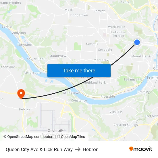 Queen City Ave & Lick Run Way to Hebron map